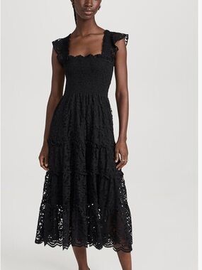 o.p.t. Black Calypso Lace Maxi Dress Smocked Bodice Size S NWOT